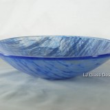 Shallow blue swirled glass bowl